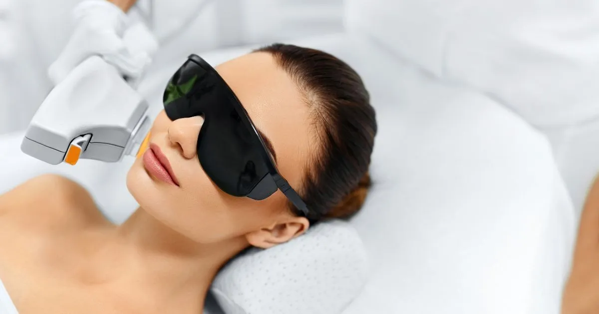 Close-up of a woman receiving a BBL Treatment on her face in Bend, OR